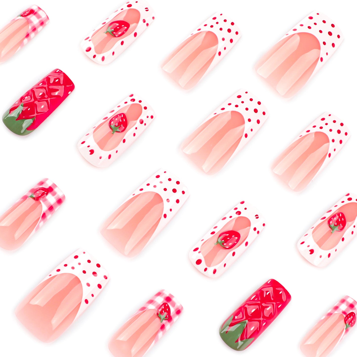 3D three-dimensional strawberry explosion sweet French press-on nails