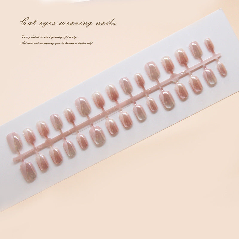 Pontas de unha pré-fabricadas, unhas de pressão, rosa claro, espelho removível, luz perseguindo, olho de gato, pedaço de unha curta, remendo de unha T |365nails