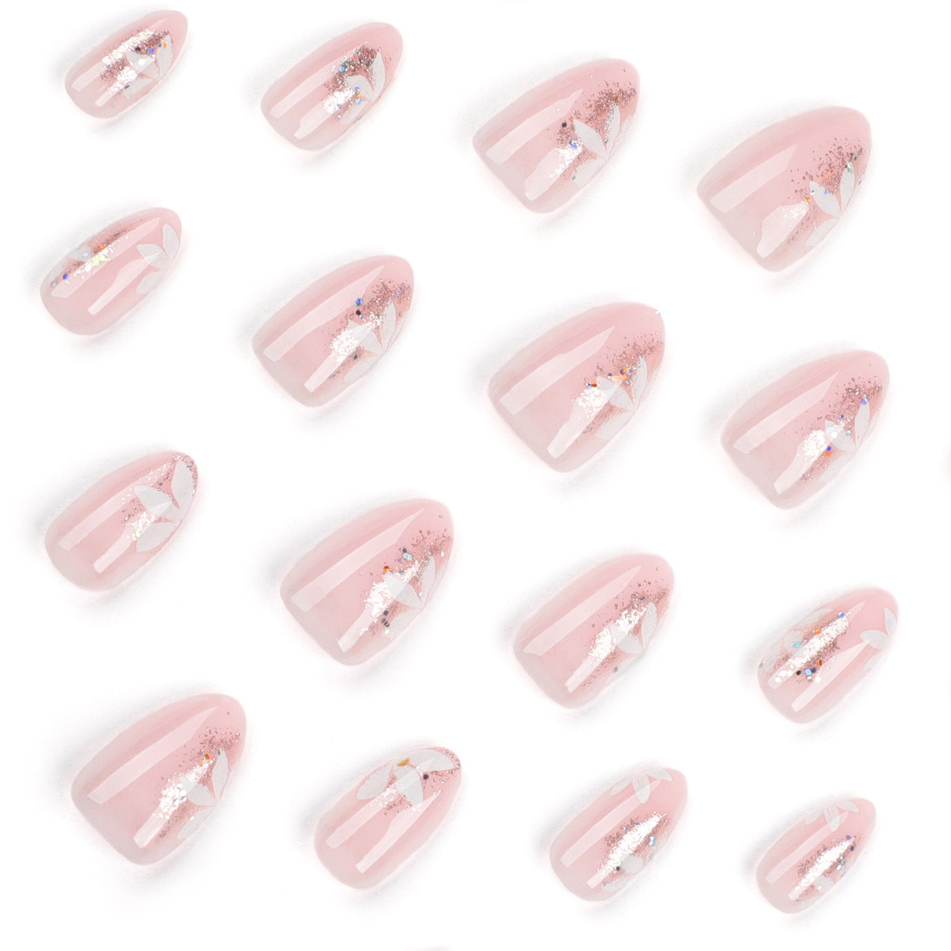 Unhas curtas de pressão com glitter em formato de flor de vento rosa simples |365nails