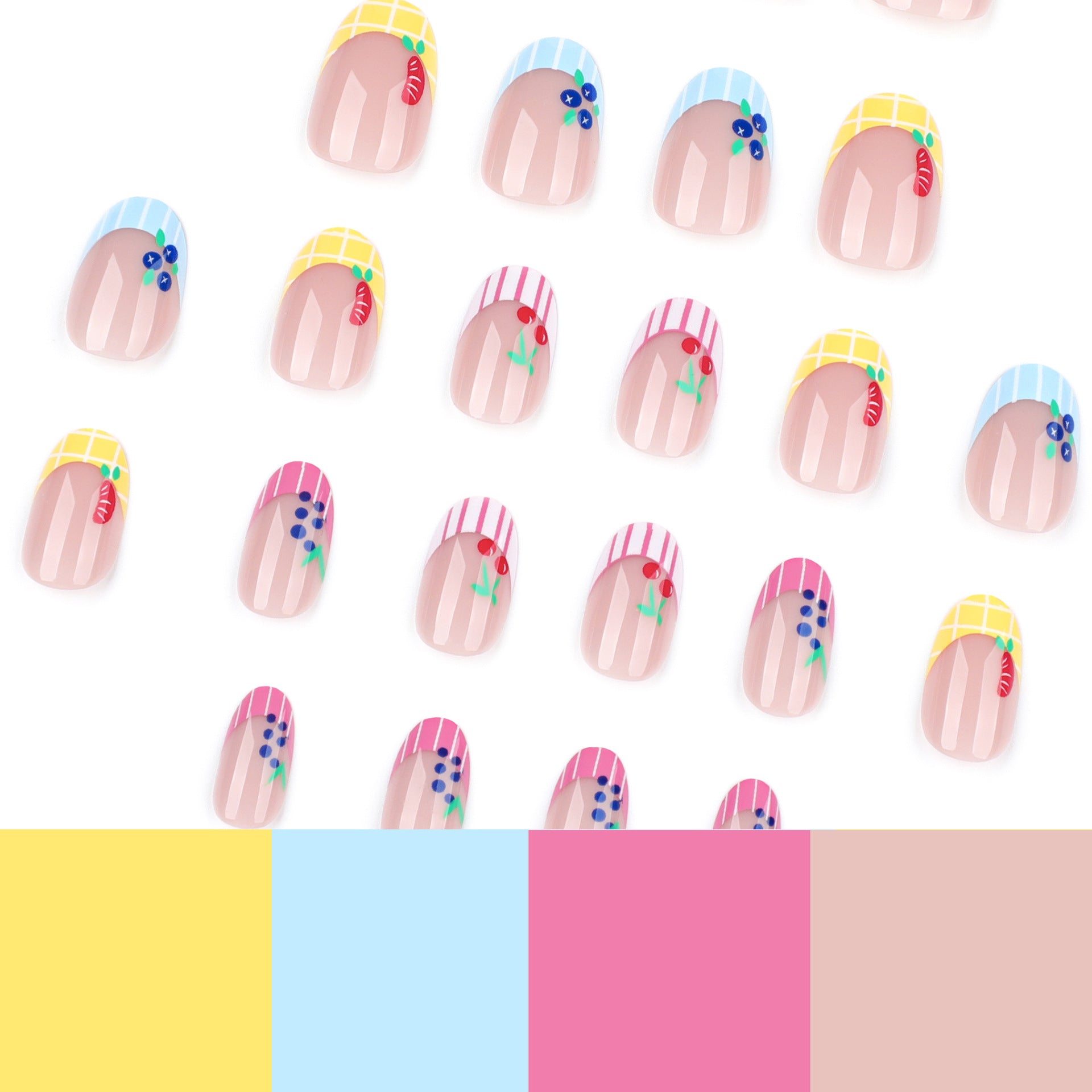 Cute and fresh cartoon fruit wearing nail short round short manicure nail piece French wearing nail piece wholesale
