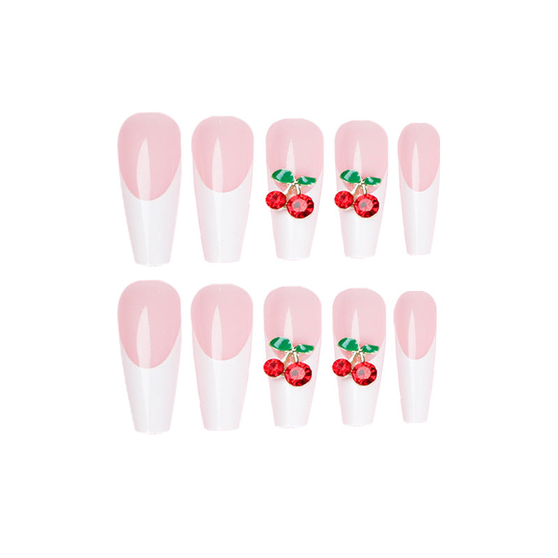 Long Ballet Naked Pink White Green Leaf Small Cherry Red Diamond Nail Art Nail Wear Wholesale Nail Piece Long Nail Wear|365nails