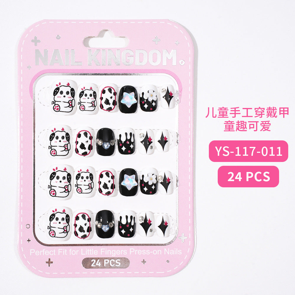 Children's Nail Art Nail Sticker Girl Cartoon 24 Nail Art Sticker Cute Removable press on nails With Drill