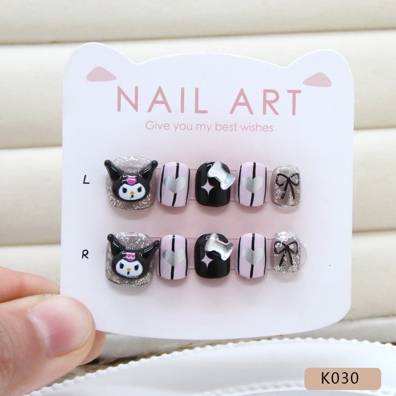 Unhas postiças fofas, doces e legais, com laço branco brincalhão e amor, para crianças|365nails