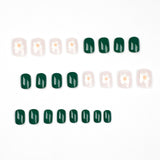 Unhas de pressão Simples e Frescas Unhas verdes Patch Flor branca Unhas removíveis Patch unhas de pressão Produto finalizado|365nails