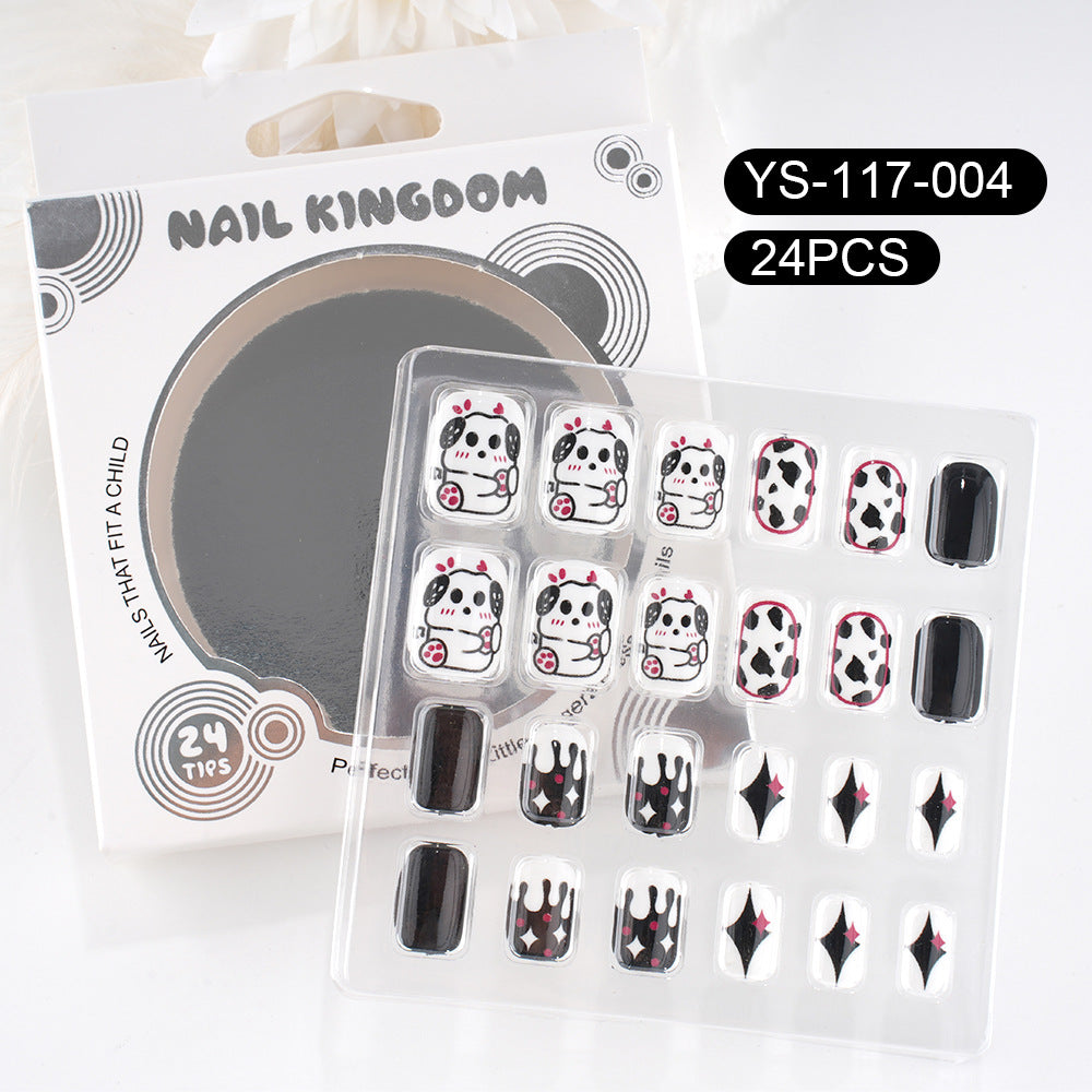 Children press on nails, cartoon 24-piece boxed finished product, sweet and cute children's removable fake nail patch manicure