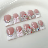 sweet bow cute KT cat  Duckbill Shape nail ice through French flash Handmade Press-on Nails fake nails|365nails