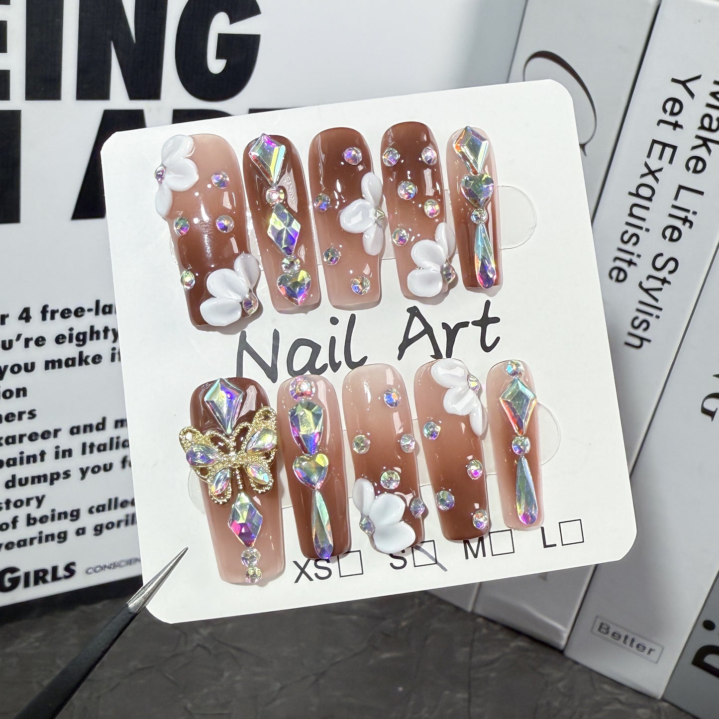 Burst flash European square nail patch three-dimensional carving gradual change luxury Handmade Press-on Nails factory wholesale|365nails
