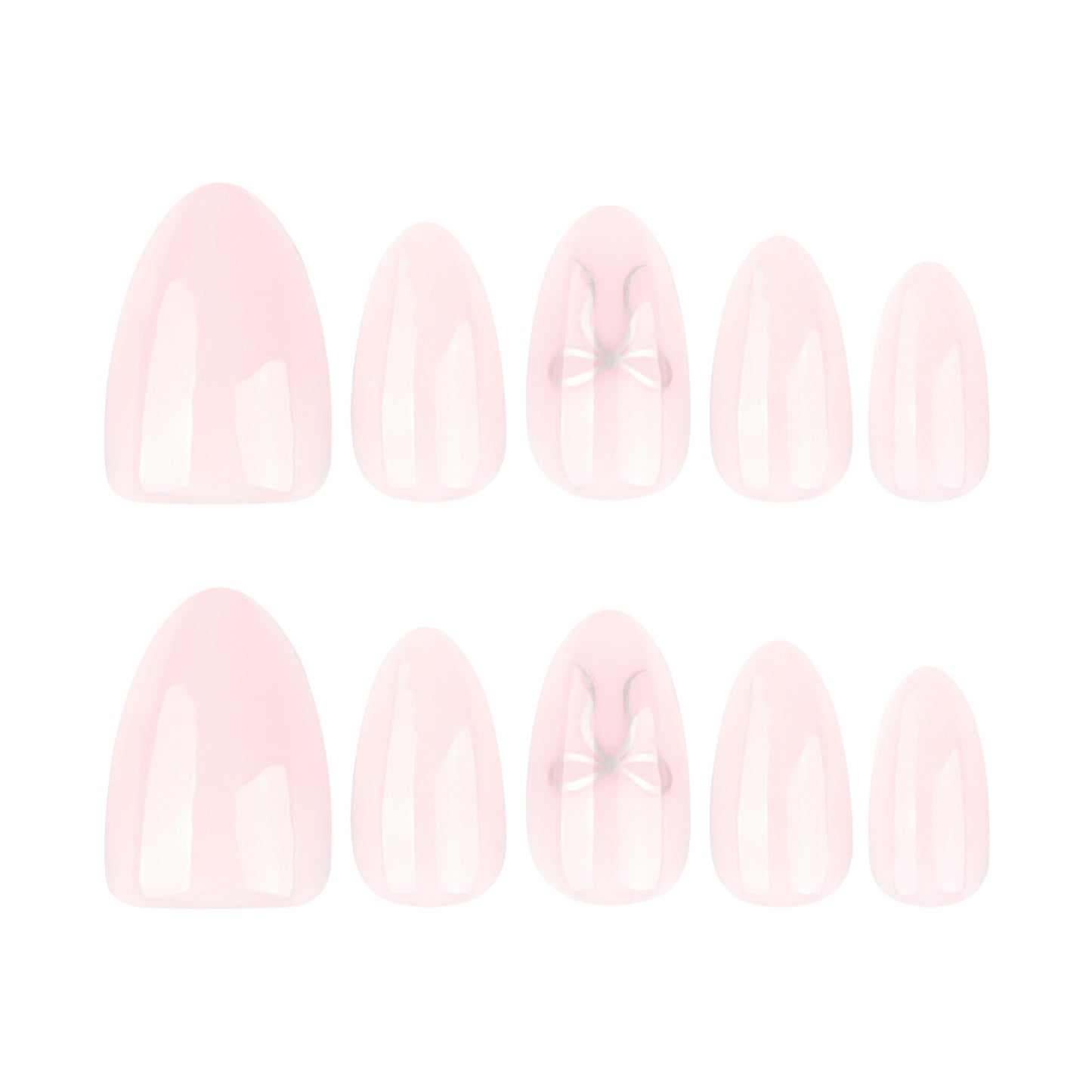Simple almond silver bow press-on nails