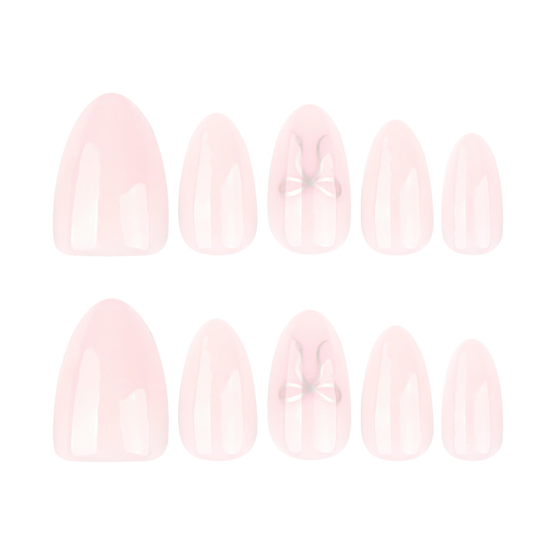 Simple almond silver bow press-on nails