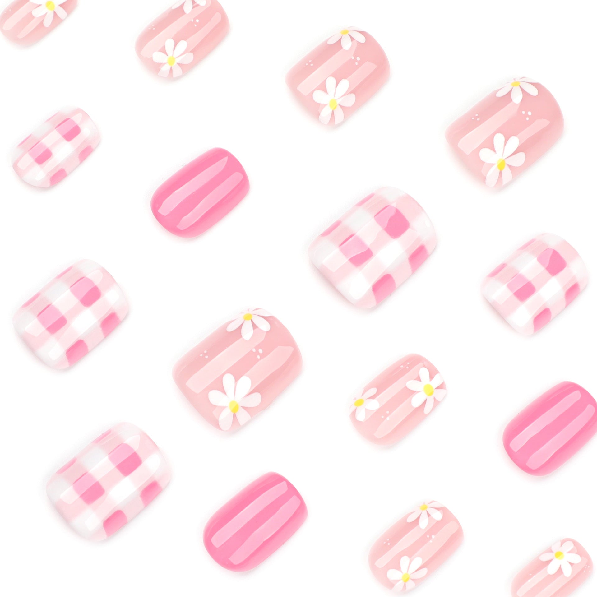 Fresh white daisy flower short square press-on nails