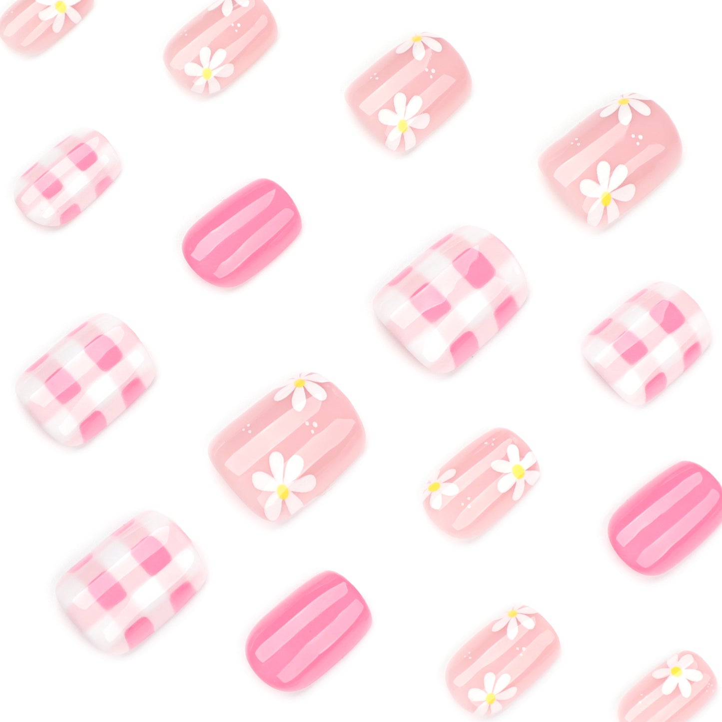 Fresh white daisy flower short square press-on nails