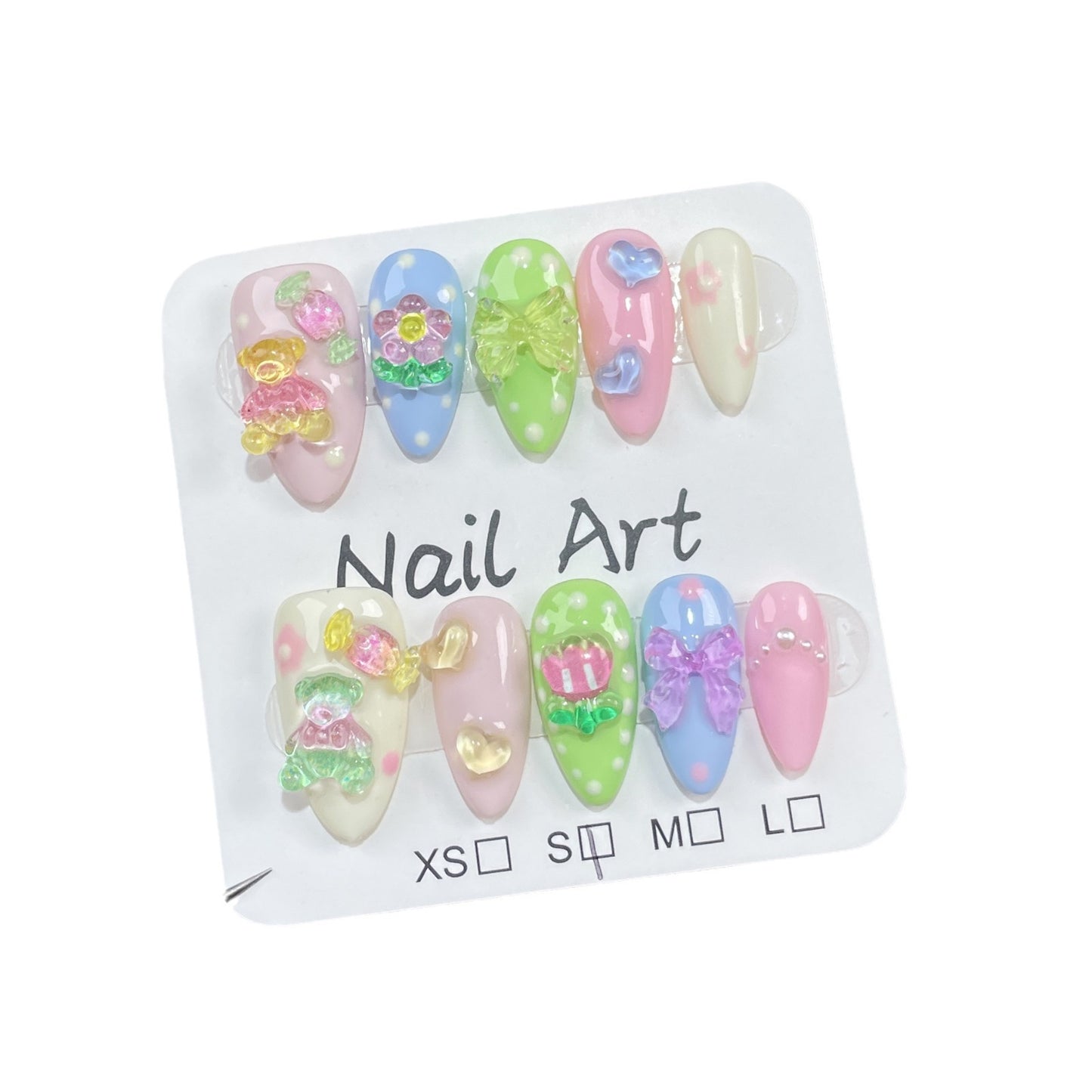 Sweet and cute cartoon Handmade press on nails small fresh short nail patch almond nail sticker|365nails