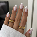 Unhas postiças clássicas rosa nude francesas brancas, unhas postiças curtas amêndoa finalizadas|365nails