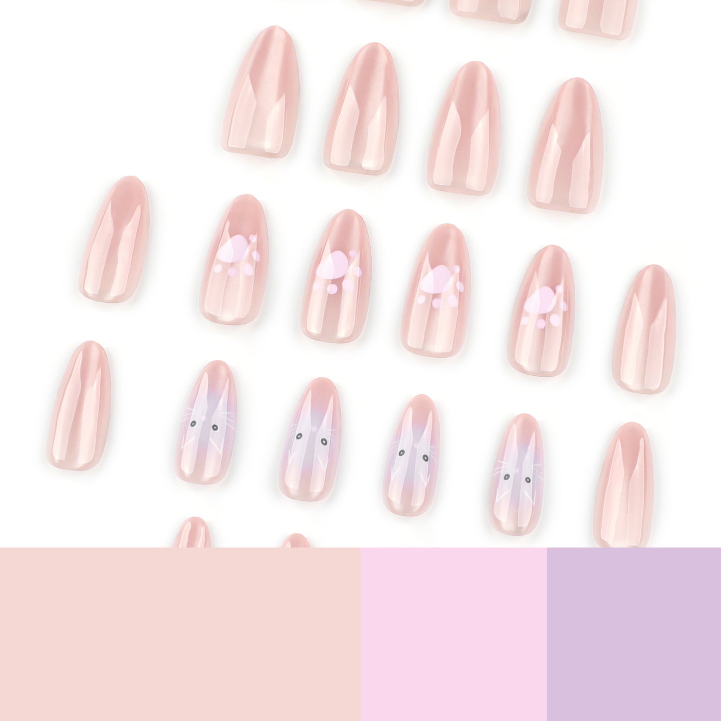 Nude cat eye flash pink cat paw print sweet cat press-on nails
