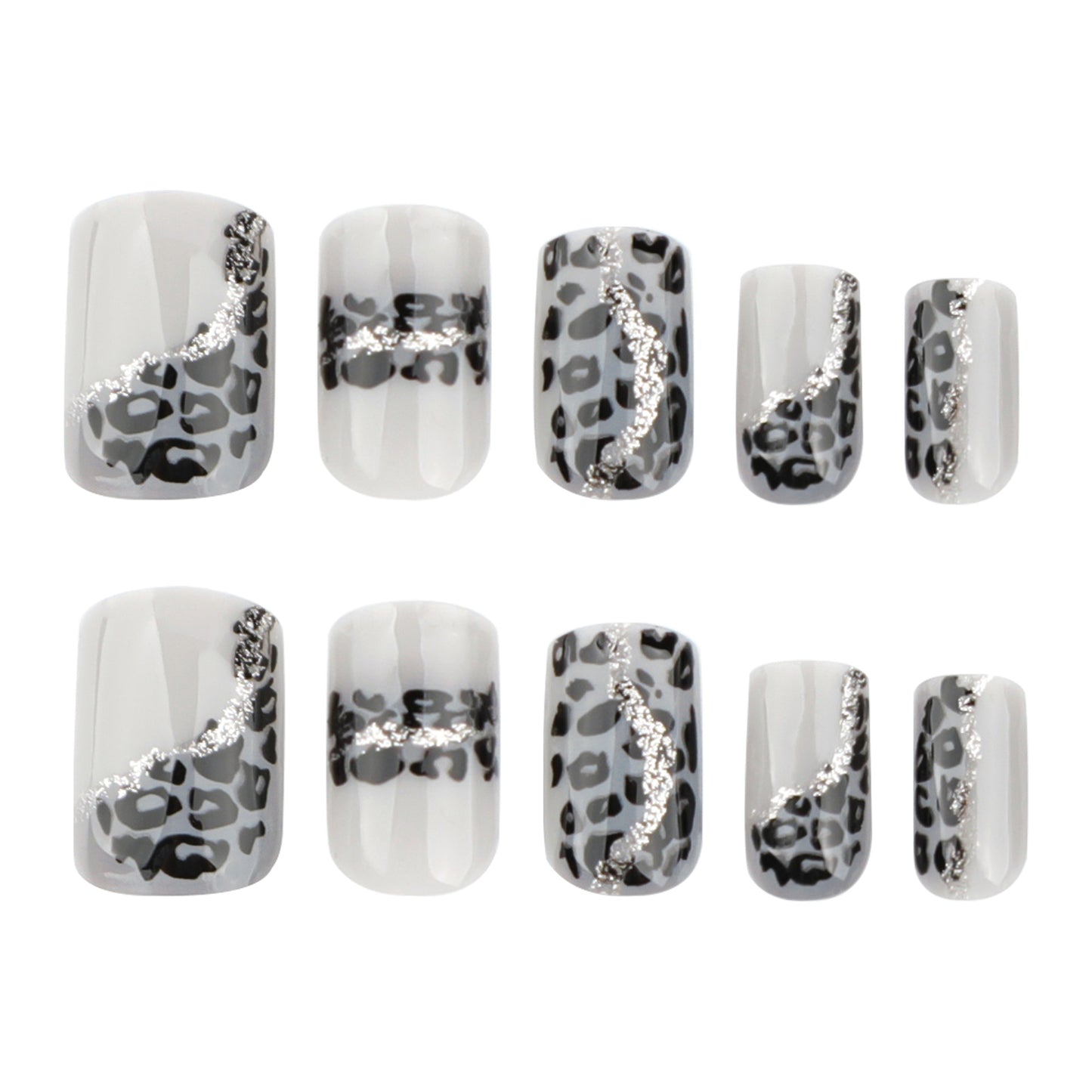 Producto terminado para usar con manicura cuadrada corta y avanzada con estampado de leopardo gris que combina otoño e invierno|365nails