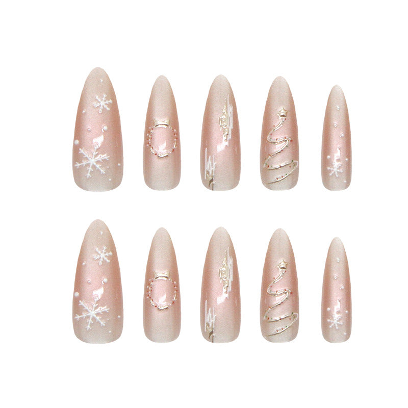 Nail Tips Prefabricated nail Christmas Three-dimensional Snowflake Ice Clear Blush cat eye Nail Art Wear 30 pieces|365nails