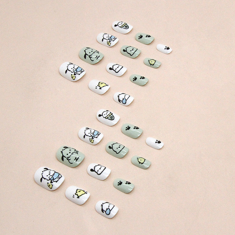 Scribbled puppy little yellow chicken super cute kids nails 24 pieces|365nails