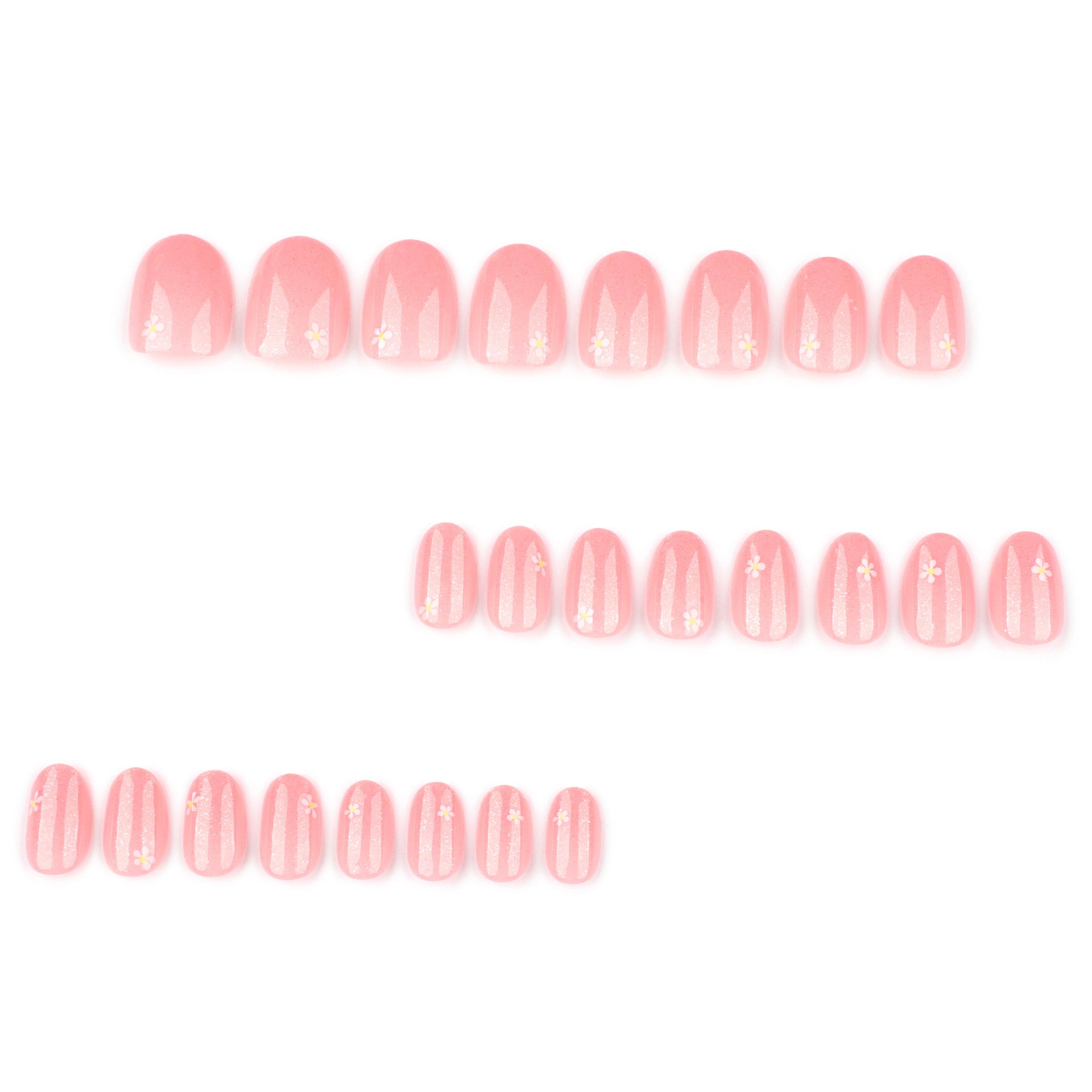 Uñas postizas sencillas y frescas con flores, cortas y redondas, manicura con purpurina explosiva, para llevar al por mayor | 365nails