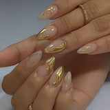 3D gold irregular manicure  short almond nail   hot-selling  film finished product|365nails