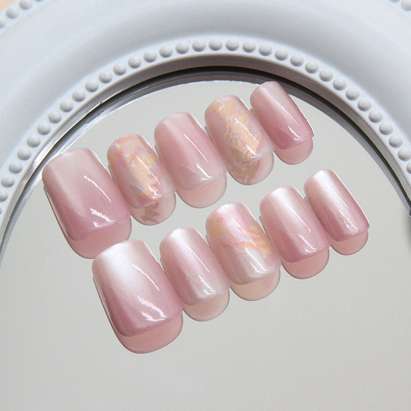 Nail Tips prefabricated nail powder white gradual change irregular gold simple white cat eye nail piece removable 30 pieces|365nails