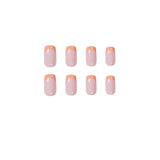 Unhas postiças de pressão com pérola francesa laranja nude, patch para arte de unha finalizada, remendo para unha à prova d'água removível | 365 unhas