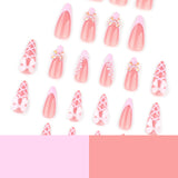 Three-dimensional bow French lotus root pink almonds sweet press-on nails