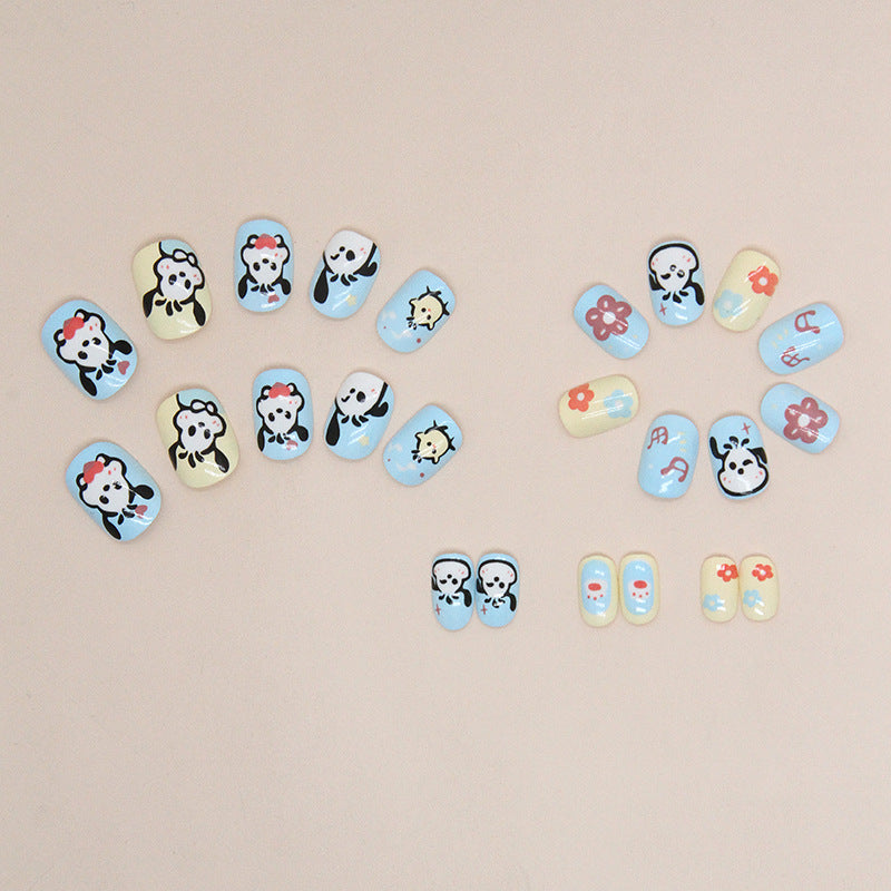 Cute milk blue doll atmosphere puppy Press-on toenailsprints children's fun ins wind fake nails children's wear armor|365nails