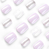Wear nail short purple and white contrasting color smudging nail film glitter nail film finished nail film press on nail|365nails