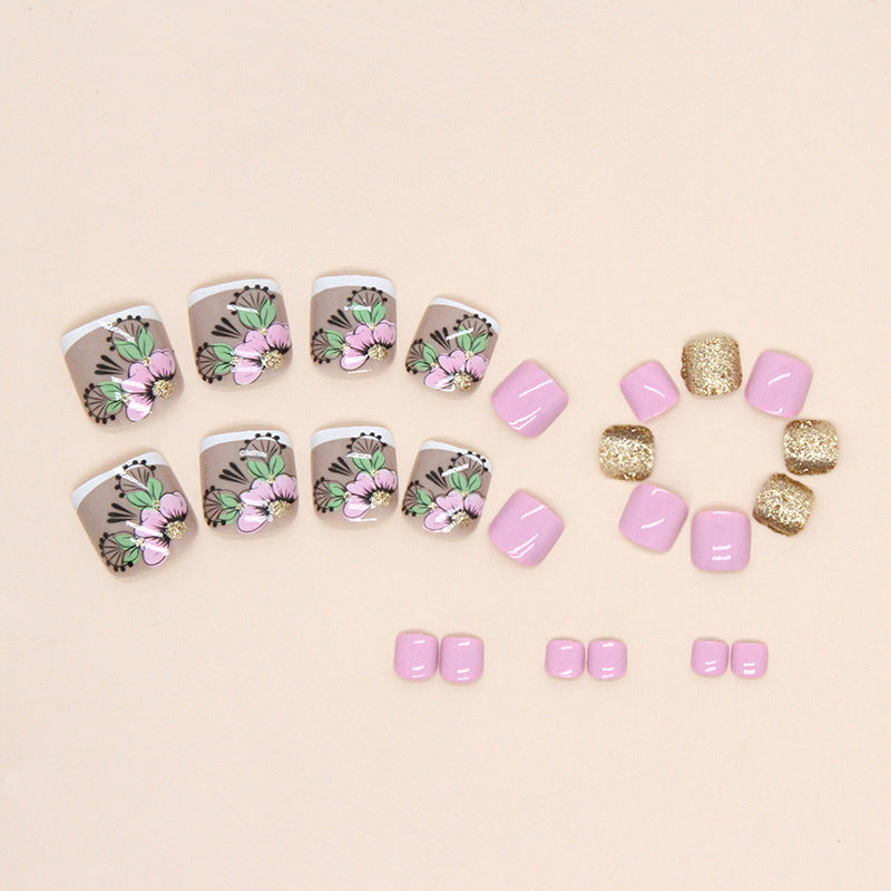 Spring and summer new products, fresh green leaves, safflower gentle girl's feet, wearing armor, flash solid color manicure pieces, Press-on toenails nail wholesale|365nails