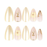 3D three-dimensional golden rose flower almond press-on nails