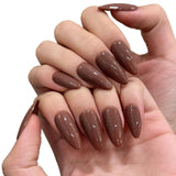Solid color whitening simple almond nail glossy Maillard brown hand and foot set handmade nails | 365nails