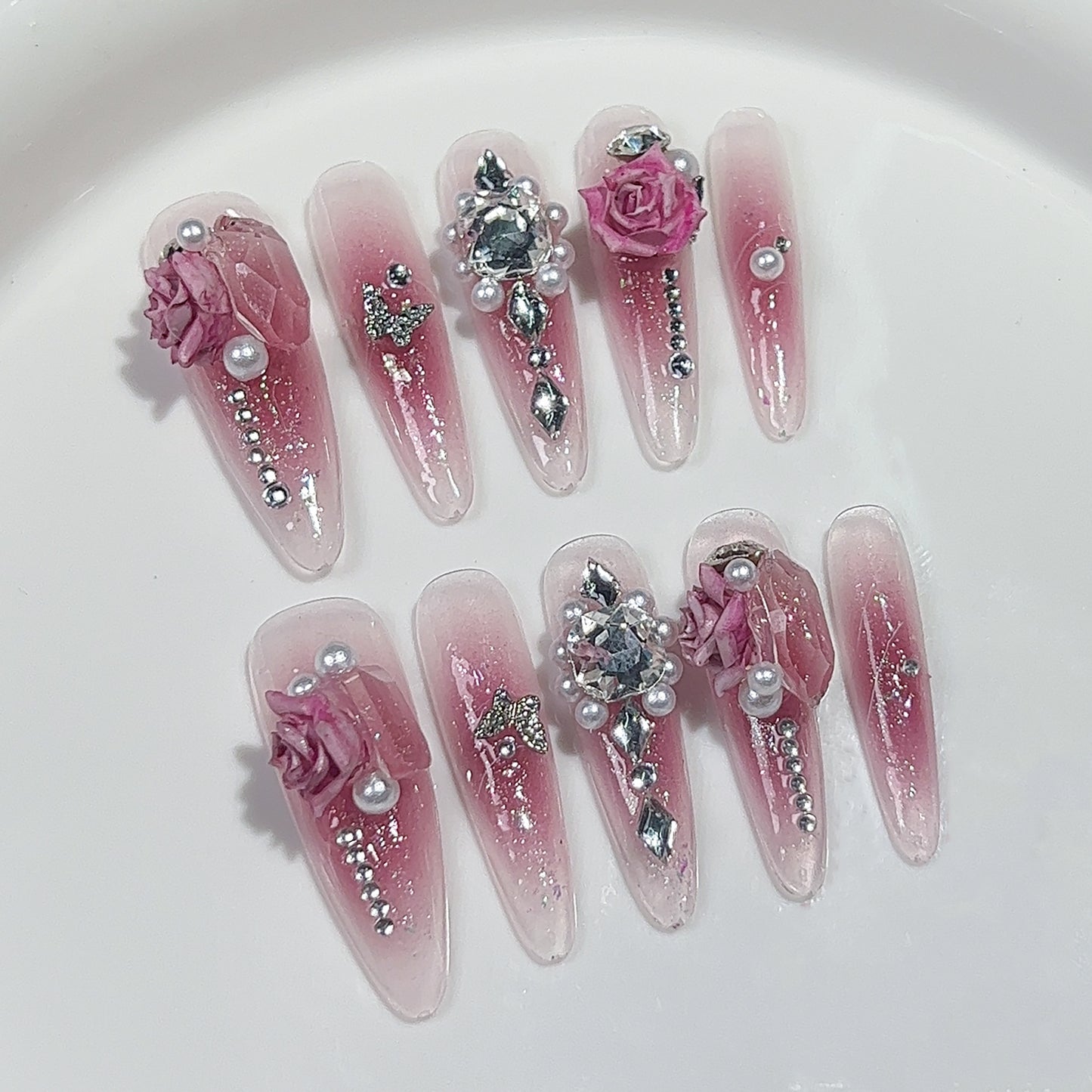 Handmade Press-on Nails Ice Transparent Blush Nail Sweet and Pure Temperament Long Nail Patch Removable|365nails