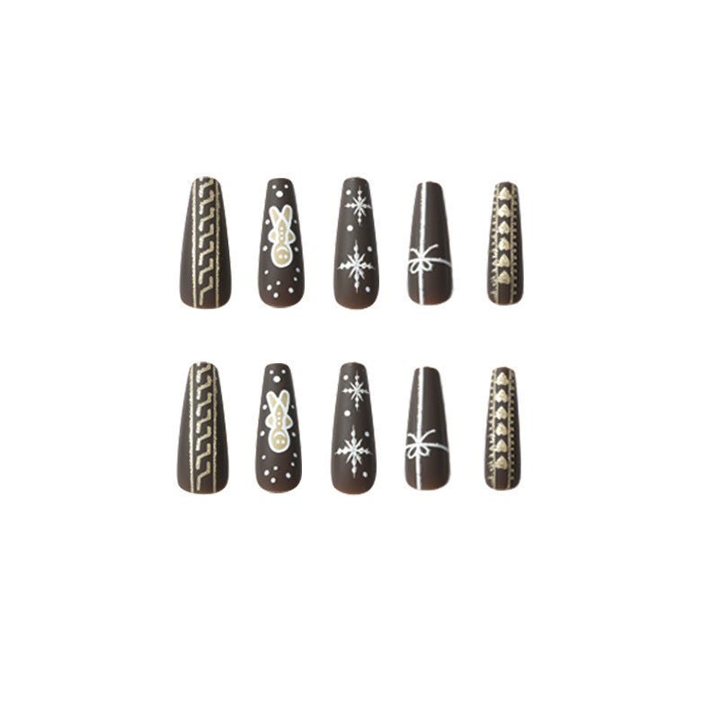 Peças de arte para unhas Arte para unhas finalizada em formato de boneco de gengibre de Natal com laço de amor e floco de neve finalizado atacado |365nails