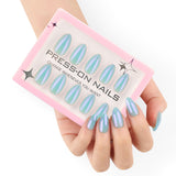 Blazing Blue Aurora Cat's Eye Short Almond press-on nails