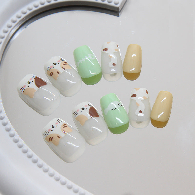 kids nails Cute Kitten Three Flowers Short Fish Nail Art 30 Tablets|365nails