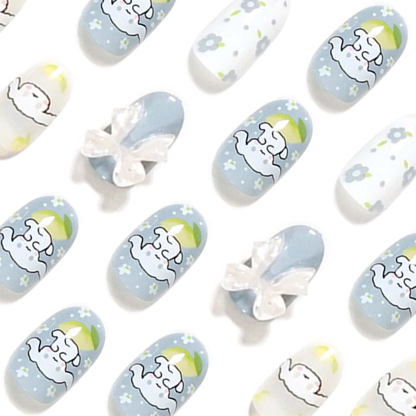 Internet celebrity cute cartoon Yugui dog wearing armor short round nail piece finished product wholesale bow nail piece|365nails