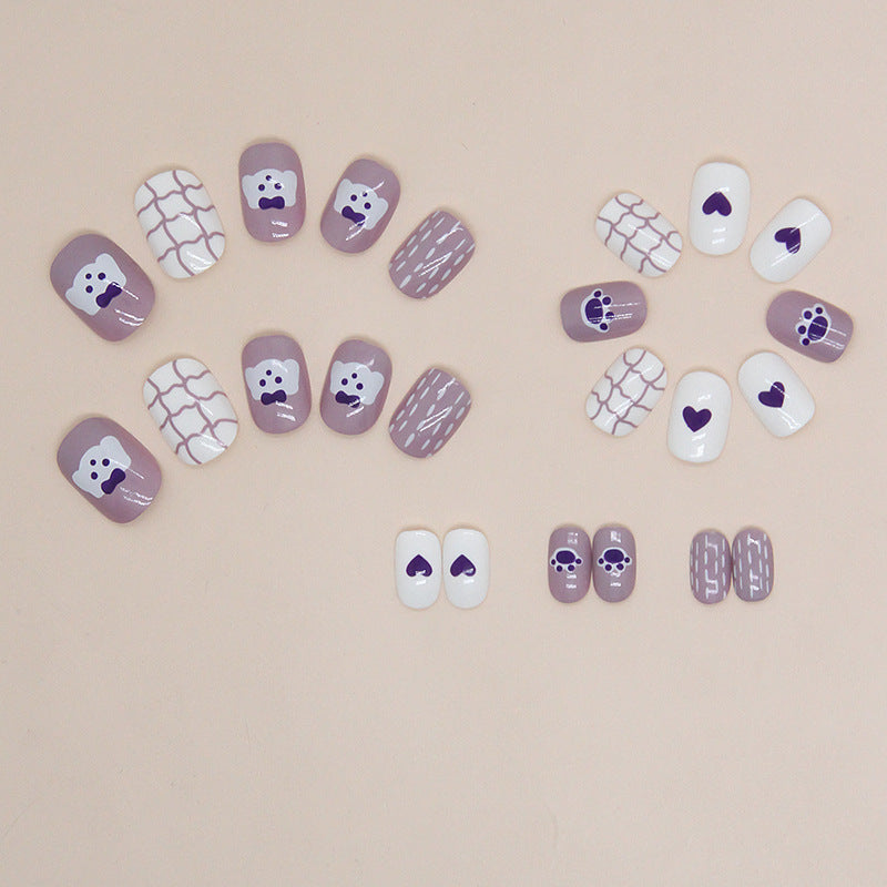 Taro color graffiti cute bear love manicure kids nails|365nails