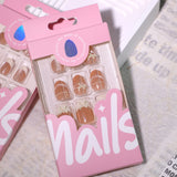 Cat's eye flash short oval French beige press-on nails