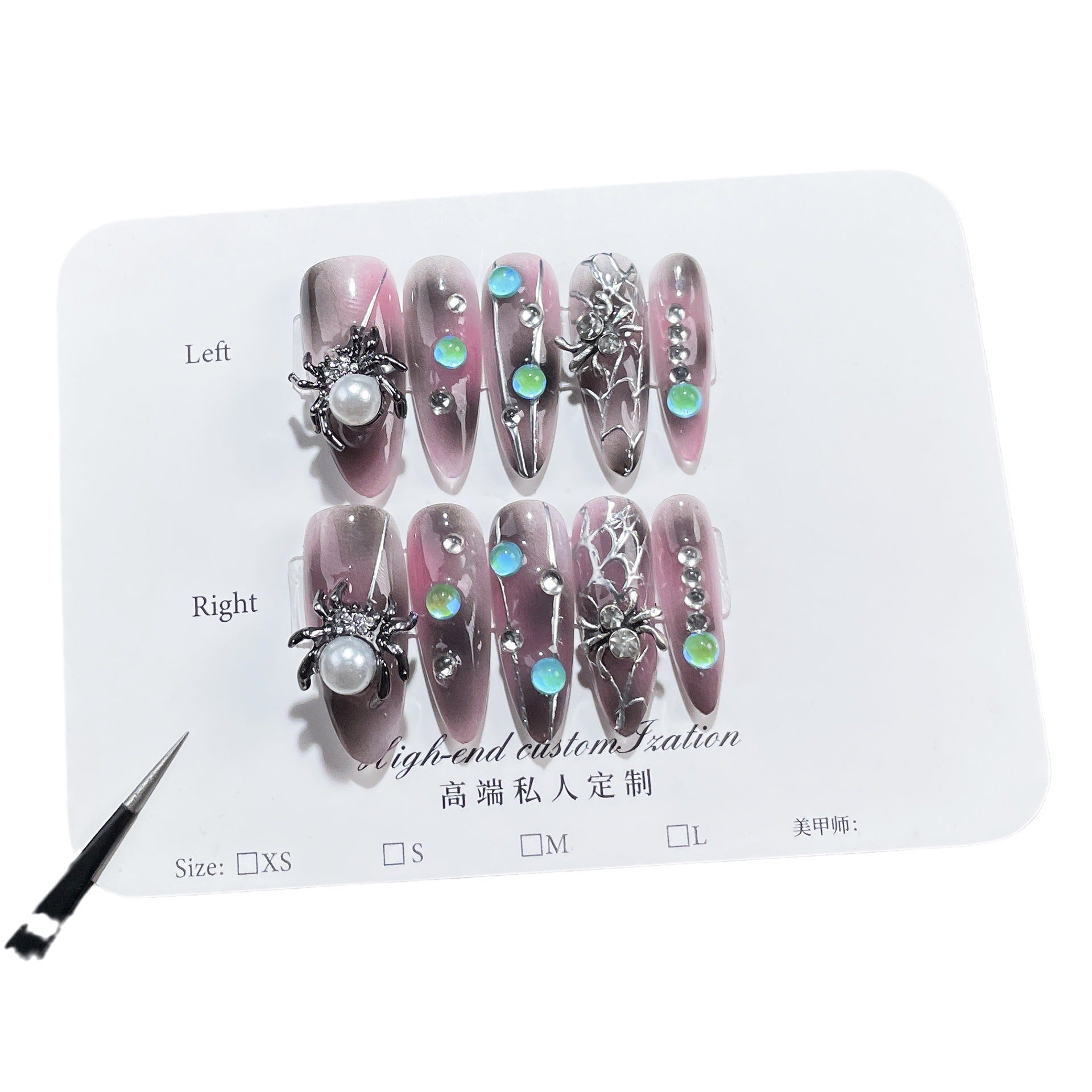 Adesivo de Halloween para unhas postiças feito à mão, estilo escuro, nicho de aranha, médio e longo, remendo para unhas, 365nails