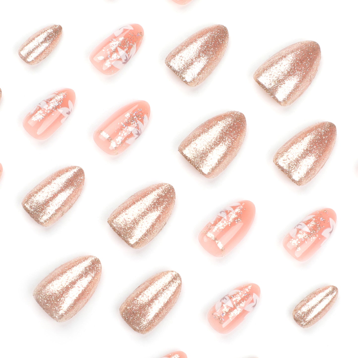 Summer small fresh flower nail art wholesale almond gold glitter wear nail press on nails|365nails