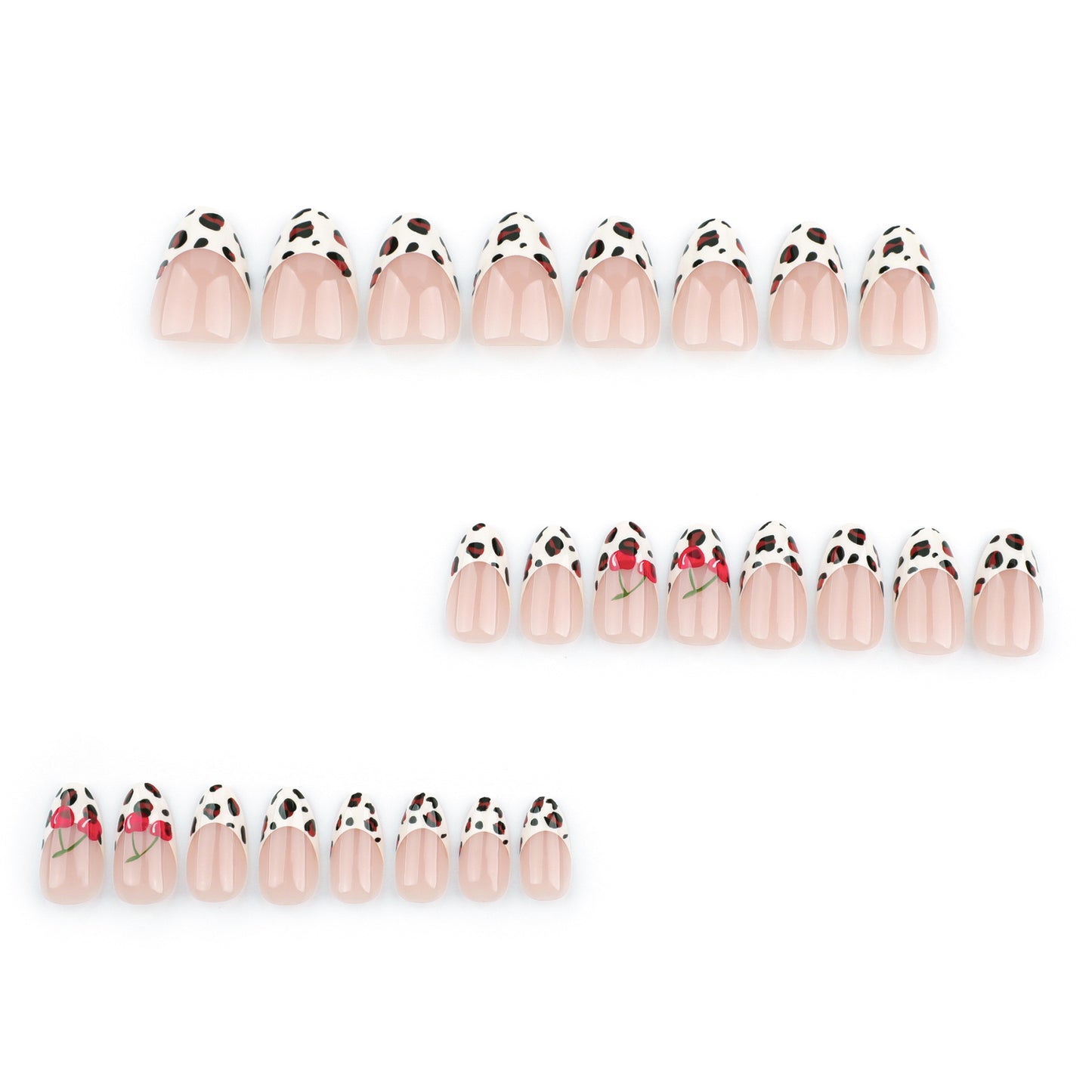 Simple French Leopard Print Nail Art False Nails Cherry Wear Nail Repeatable Nail Sheet Press on nails|365nails
