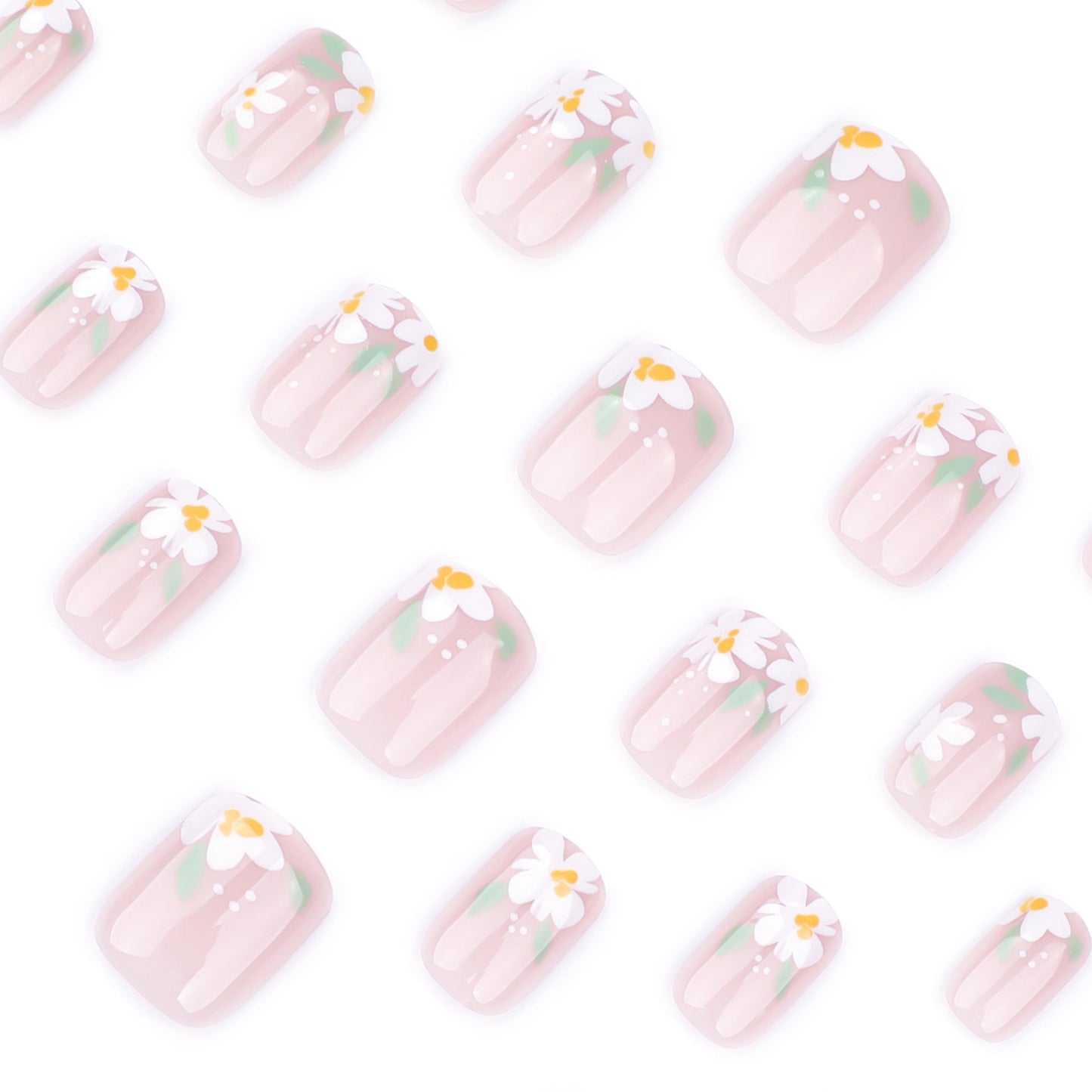Spring and summer new nail art fake nails short square nail wearable nail piece small fresh flower wearable nail piece finished product wholesale|365nails
