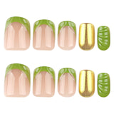 Fresh French Green 3D Gold Mirror Pink Short Square press-on nails