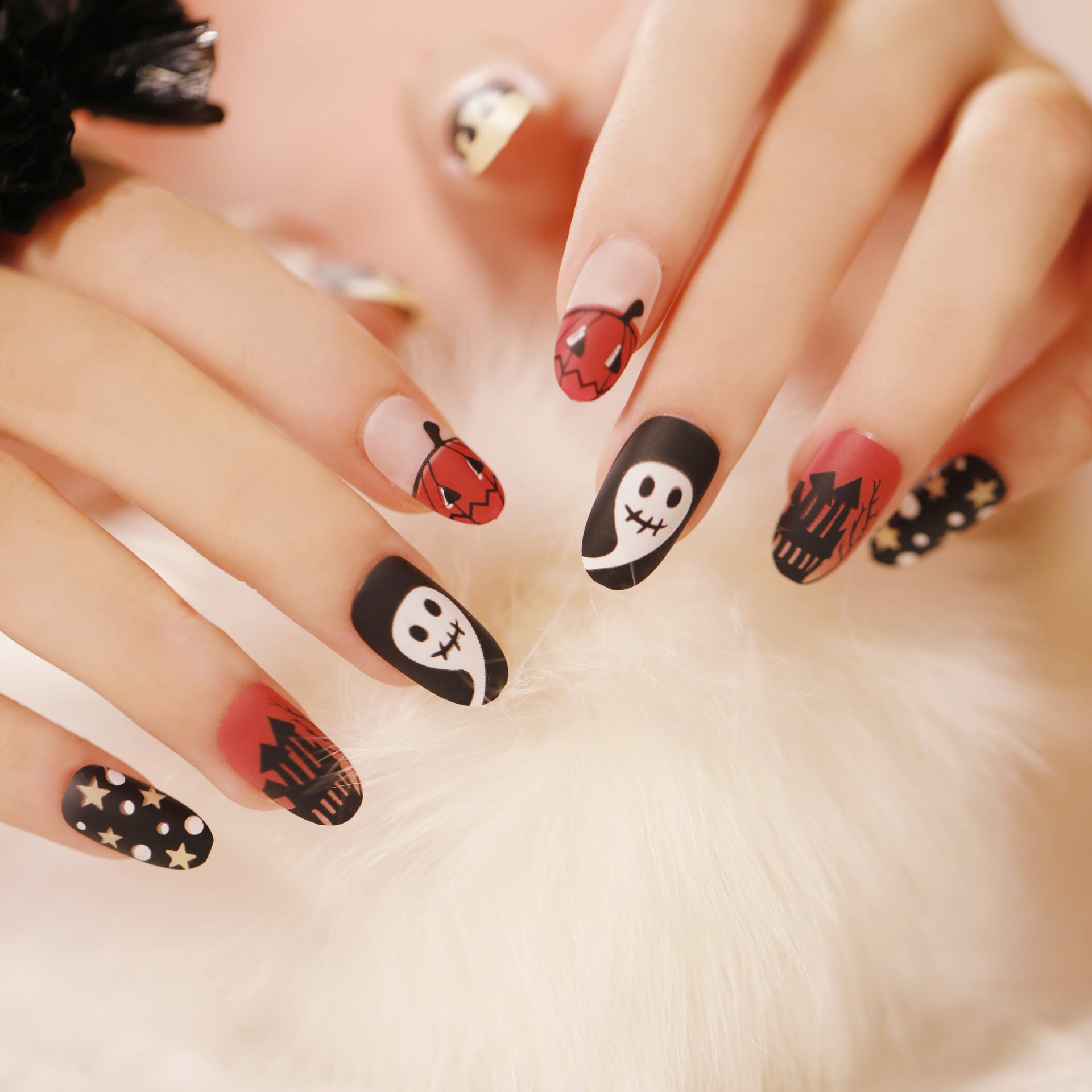 Coleção de unhas redondas de Halloween Unhas de pressão Produtos acabados para arte Unhas de pressão Unhas postiças Patches para arte de unhas Patches para unhas | 365nails