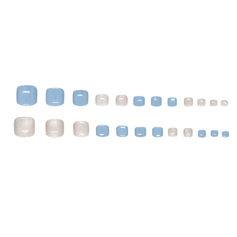 Blue refreshing white galaxy fine flash cat eye white ins wind toenails removable 24 pieces|365nails