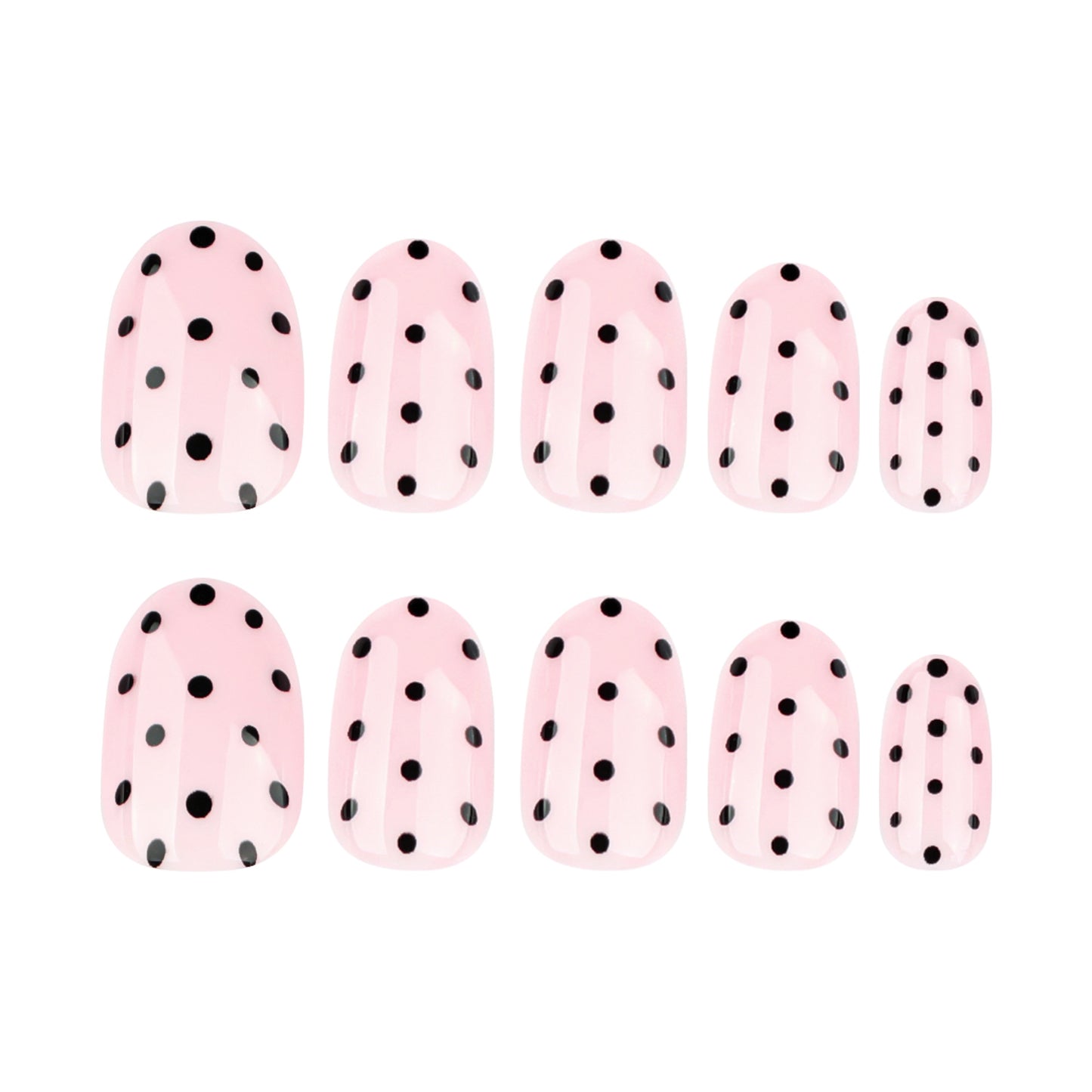 Black dots short round sweet naked powder glossy press-on nails