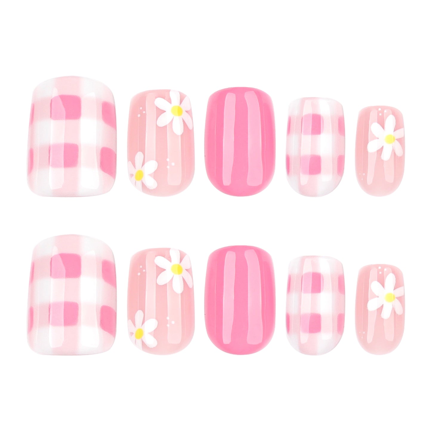 Fresh white daisy flower short square press-on nails