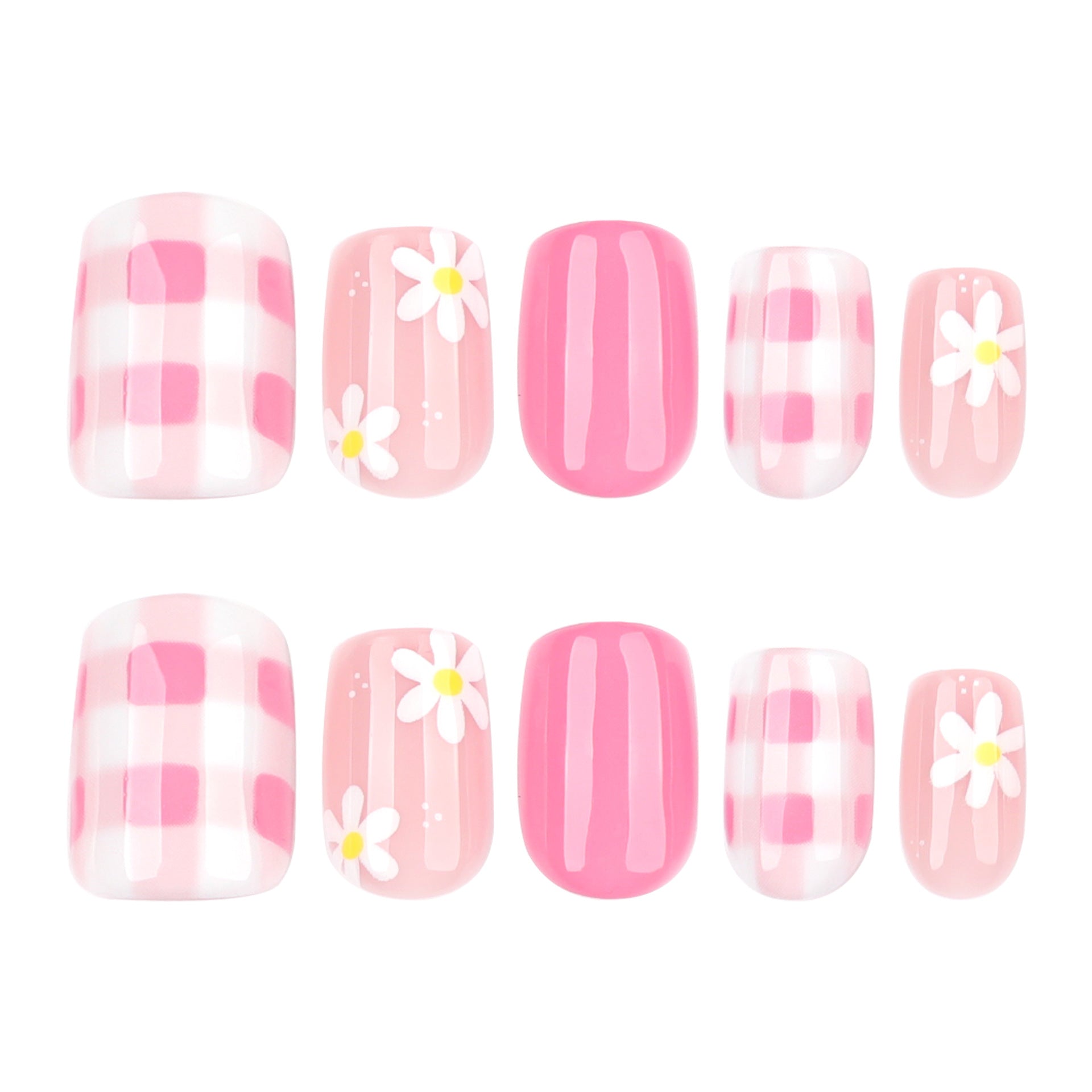 Fresh white daisy flower short square press-on nails