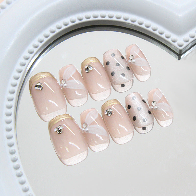 Puntas de uñas prefabricadas tridimensionales champán lunares franceses ojo de gato tabletas de arte de uñas dulces y versátiles 30 piezas|365nails
