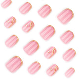 Short and medium square French gold 3D press-on nails